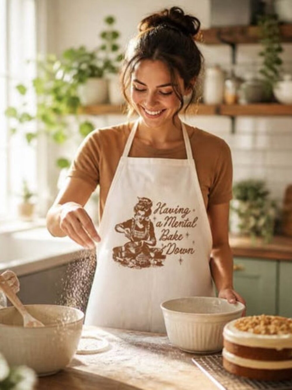 Having a Mental Bake Down White Kitchen Apron